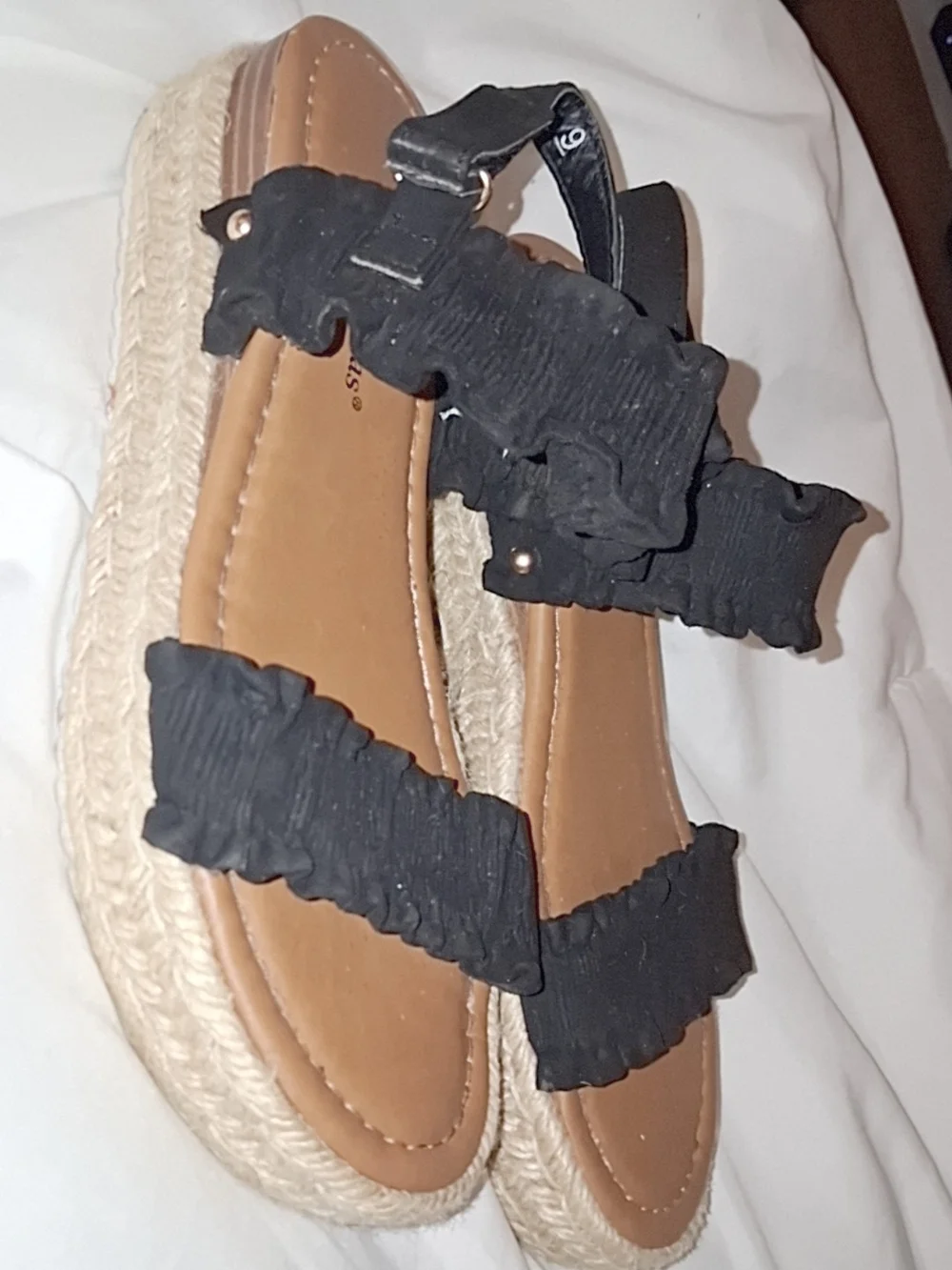 Pierre Dumas Black Ruffle Espadrille Platform Sandals